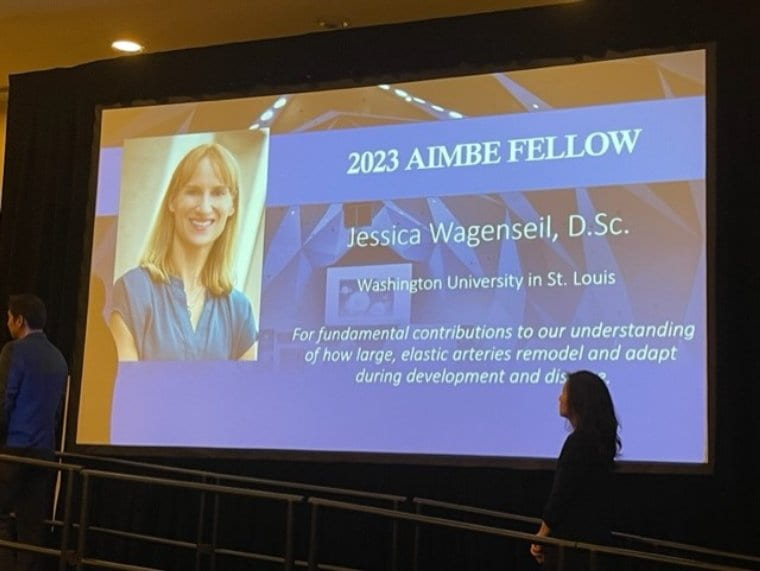 Slide honoring Dr. Wagenseil's induction as a 2023 AIMBE Fellow. Slide honoring Dr. Wagenseil's induction as a 2023 AIMBE Fellow.